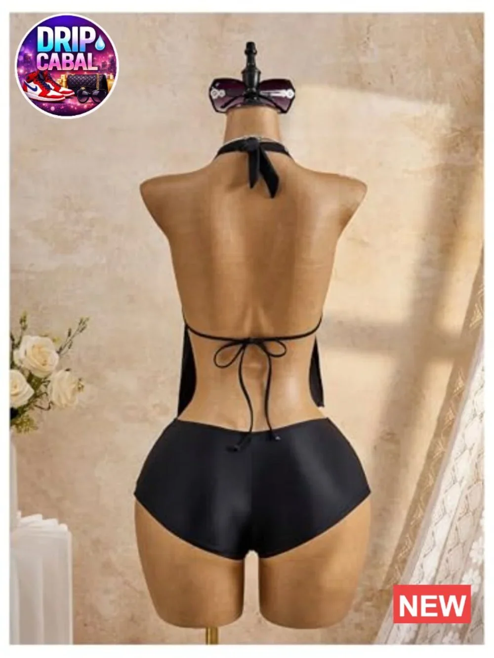 Rhinestone Halter Tankini Top with Boyshort Bottoms
